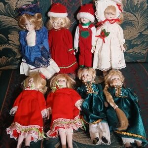 Set of Vintage Holiday Dolls - Red, Green, and White